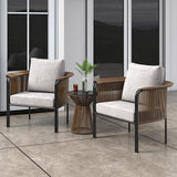 3-teiliges modernes Kaffee-Rattan-Sofa-Set für den Außenbereich mit Couchtisch mit Glasplatte und grauem Kissen