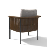 Juego de sofás para exteriores de ratán de café moderno de 3 piezas con mesa de centro de vidrio y cojín gris