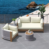 3-teiliges Outdoor-Sofa-Set mit rundem Couchtisch und Stuhl aus geflochtenem Seil in Natur und Grau