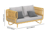 4-teiliges Rattan-Sofa-Set für den Außenbereich mit Couchtisch mit Glasplatte und Kissen in Gelb
