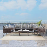 4 Pieces Rope Woven Outdoor Conversation Set with Aluminum Frame and Glass-top Table