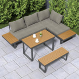 4-teiliges Sofa-Set für den Außenbereich aus Aluminiumholz für 5 Personen mit Esstisch in Grau