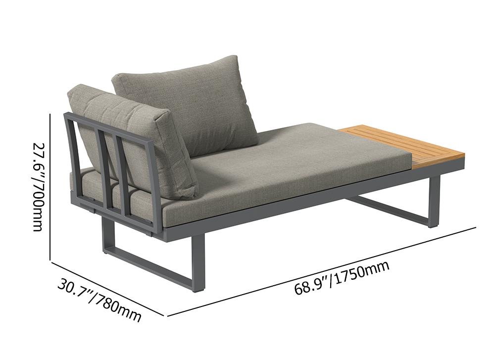 4 Pieces Aluminum Wood Outdoor Sectional Sofa Set for 5 Person with Dining Table in Gray