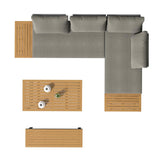 4 Pieces Aluminum Wood Outdoor Sectional Sofa Set for 5 Person with Dining Table in Gray