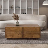 Minimalist Square Coffee Table with 4 Drawers Storage Wooden Pedestal Coffee Table