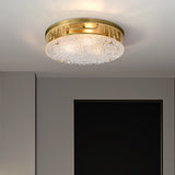 Round 6-Light Flush Mount Ceiling Light Water-ripple Glass with Brass Frame