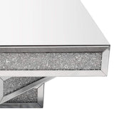 Modern Glam Mirrored Glass Coffee Table with Glitter Accents-Coffee Tables,Furniture,Living Room Furniture
