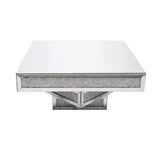 Modern Glam Mirrored Glass Coffee Table with Glitter Accents-Coffee Tables,Furniture,Living Room Furniture
