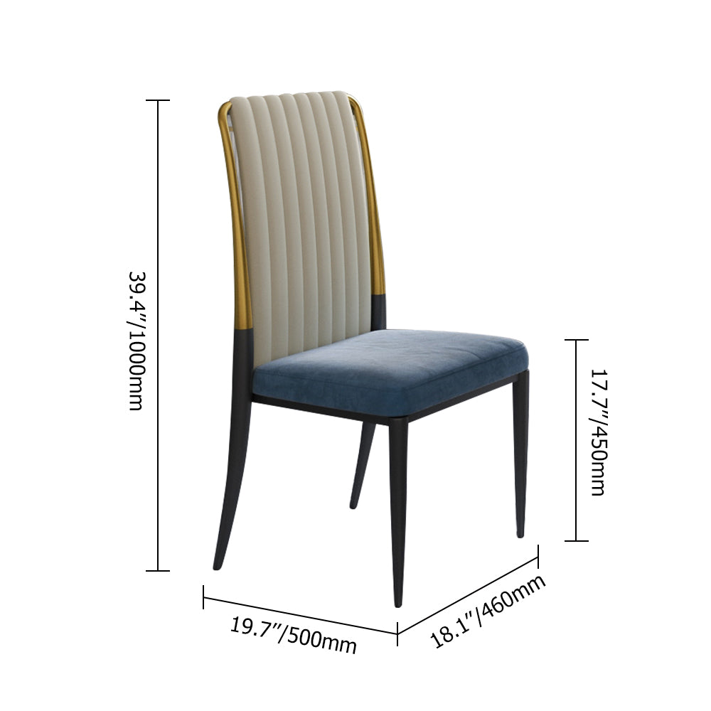 Modern White Leather & Blue Velvet Upholstered Dining Chair Side Chair
