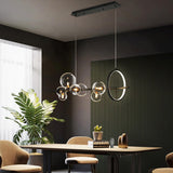 Moderna y minimalista luz de isla de cocina con pantalla de globo de vidrio de 10 luces en negro