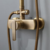 Sistema de ducha de montaje en pared expuesto de latón antiguo con cabezal de ducha tipo lluvia de 8" y ducha de mano