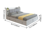 Modernes weißes Bett mit niedrigem Profil, französisches Bett mit 3 Schubladen