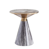 Gray & Gold Hourglass-Shape End Table with Stone Top & Stainless Steel Base-Richsoul-End &amp; Side Tables,Furniture,Living Room Furniture