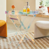 Modern Acrylic Folding Side Table Clear Square Iridescent End Table
