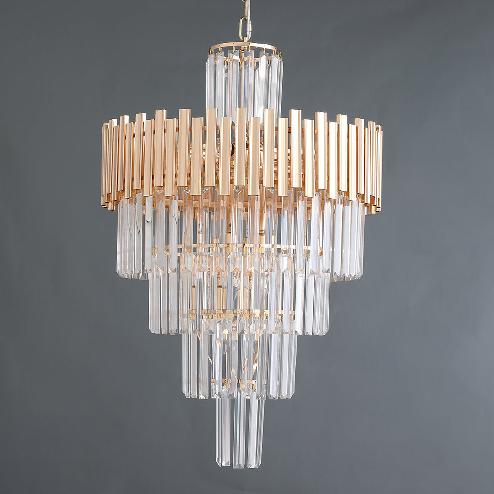 Modern Tapered Tiered Crystal Chandelier 12-Light in Gold