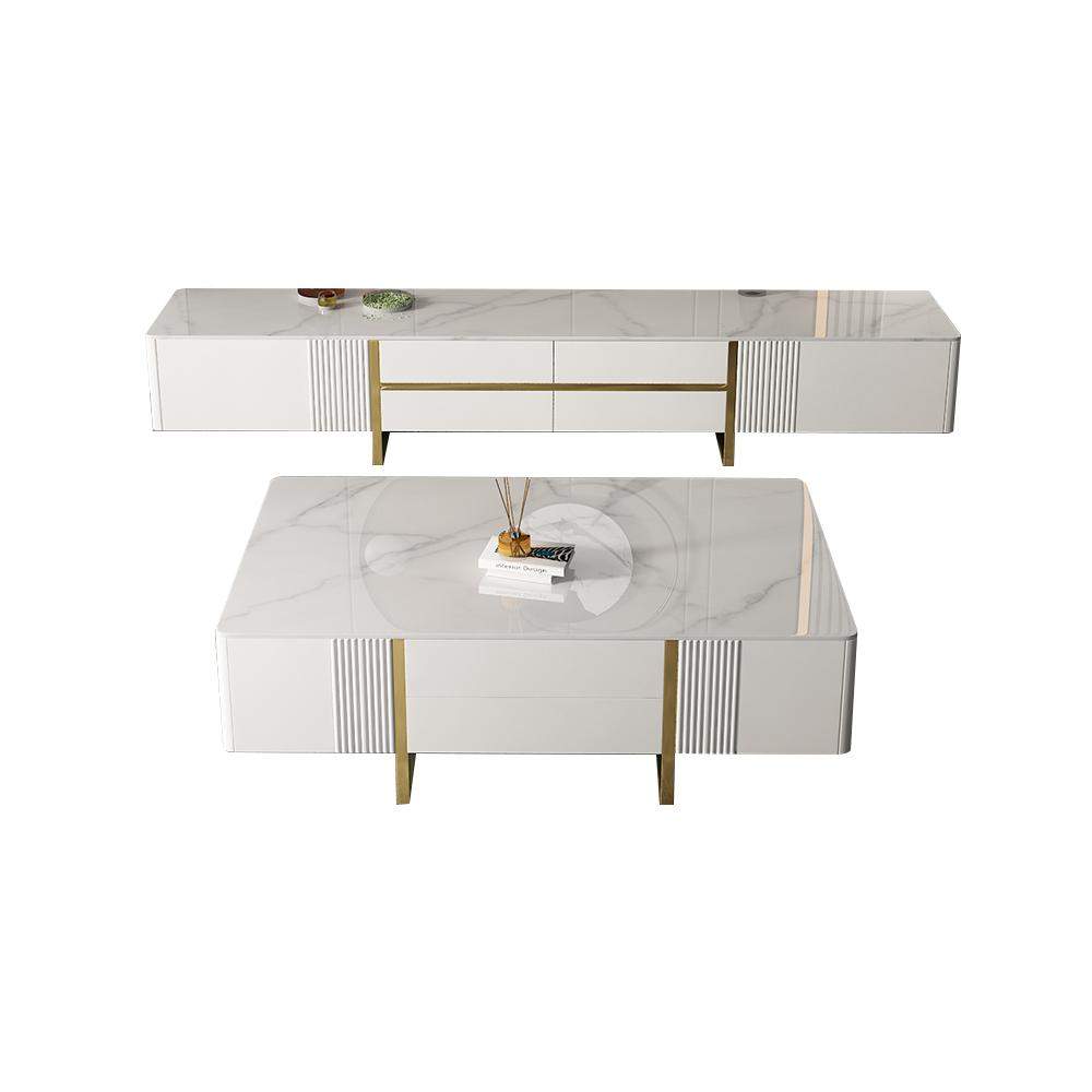 Modern White Rectangular TV Stand with Coffee Table Set of 2-Richsoul-Furniture,Living Room Furniture,Living Room Sets