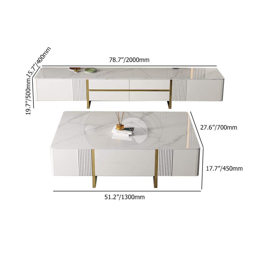 Modern White Rectangular TV Stand with Coffee Table Set of 2-Richsoul-Furniture,Living Room Furniture,Living Room Sets