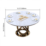 59 "Table à manger en marbre ronde blanc et or moderne avec piédestal en acier inoxydable