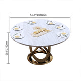 59" Modern White & Gold Round Marble Dining Table with Stainless Steel Pedestal