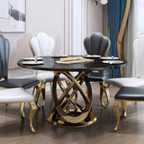 Mesa de comedor redonda moderna de mármol blanco y dorado de 59" con pedestal de acero inoxidable