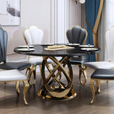 59" Modern White & Gold Round Marble Dining Table with Stainless Steel Pedestal