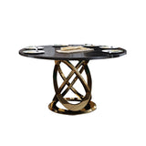 59" Modern White & Gold Round Marble Dining Table with Stainless Steel Pedestal