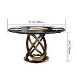 59" Modern White & Gold Round Marble Dining Table with Stainless Steel Pedestal