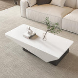 47" Block Coffee Table White Gloss Rectangular with Drawer Storage in Black