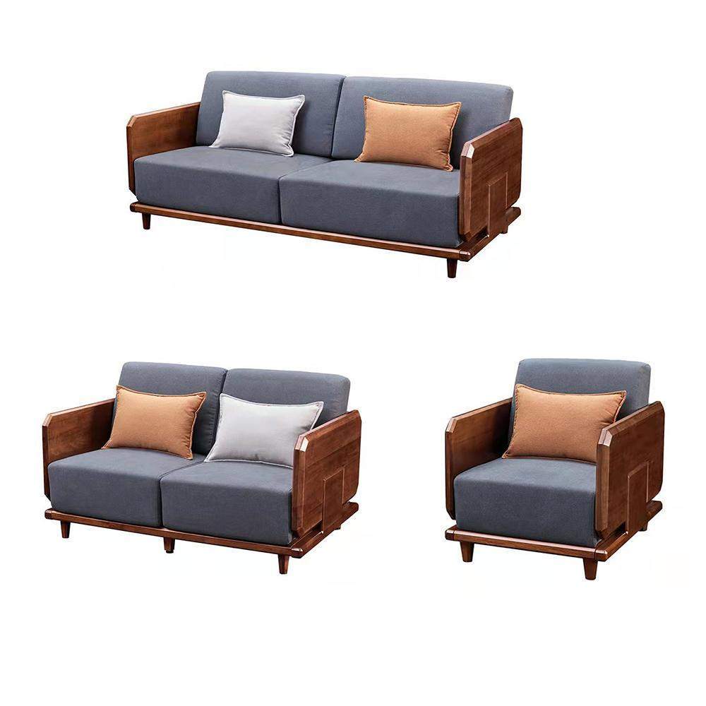 3-Piece Cotton & Linen Living Room Set 3-Seater Sofa and Loveseat and Armchair in Gray-Furniture,Living Room Furniture,Living Room Sets