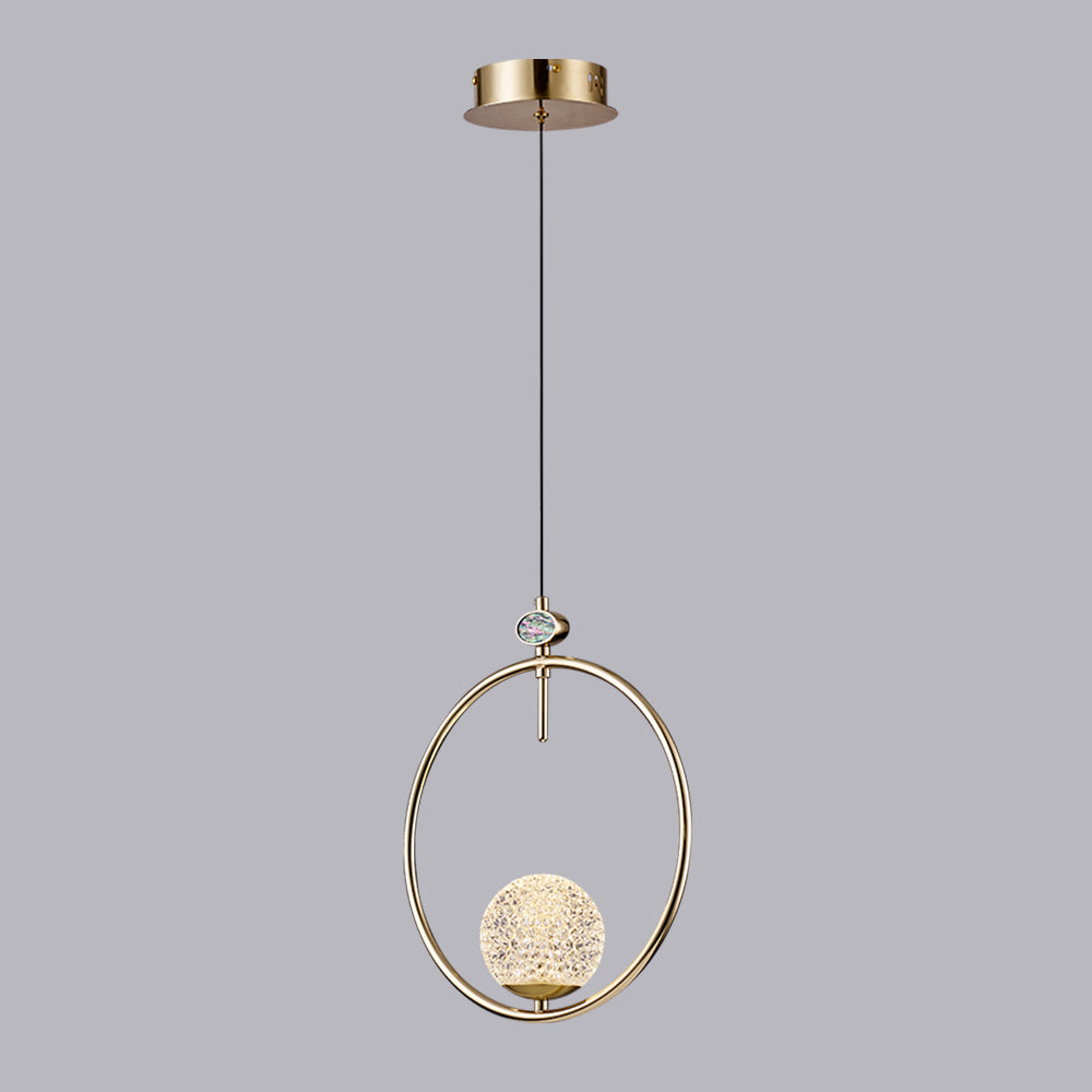 Gold 1-Light LED Geometric Pendant Light Acrylic Globe for Bedroom and Living Room