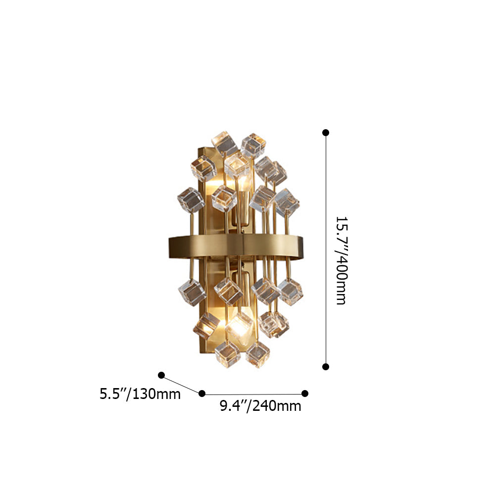 Light Luxury Crystal Wall Light with Gold Back Plate for Entryway