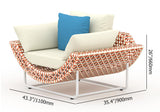 43.3 "Sofa de patio extérieur traditionnel en aluminium traditionnel et rotin avec coussin blanc et orange