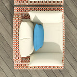 Sofá para exterior de ratán y aluminio tradicional de 43.3" de ancho con cojín blanco y naranja