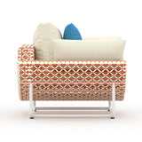43.3 "Sofa de patio extérieur traditionnel en aluminium traditionnel et rotin avec coussin blanc et orange