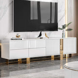 86.6" Marble Top Rectangular TV Console with 4 Drawers & 2 Doors in Champagne-Richsoul-Furniture,Living Room Furniture,TV Stands