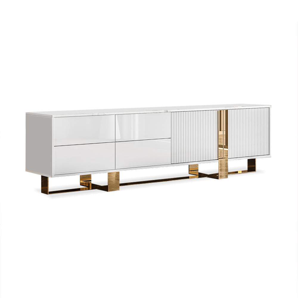 86.6" Marble Top Rectangular TV Console with 4 Drawers & 2 Doors in Champagne-Richsoul-Furniture,Living Room Furniture,TV Stands