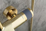 Grifo de ducha expuesto dorado Sistema de ducha tipo lluvia con ducha de mano y salida para bañera