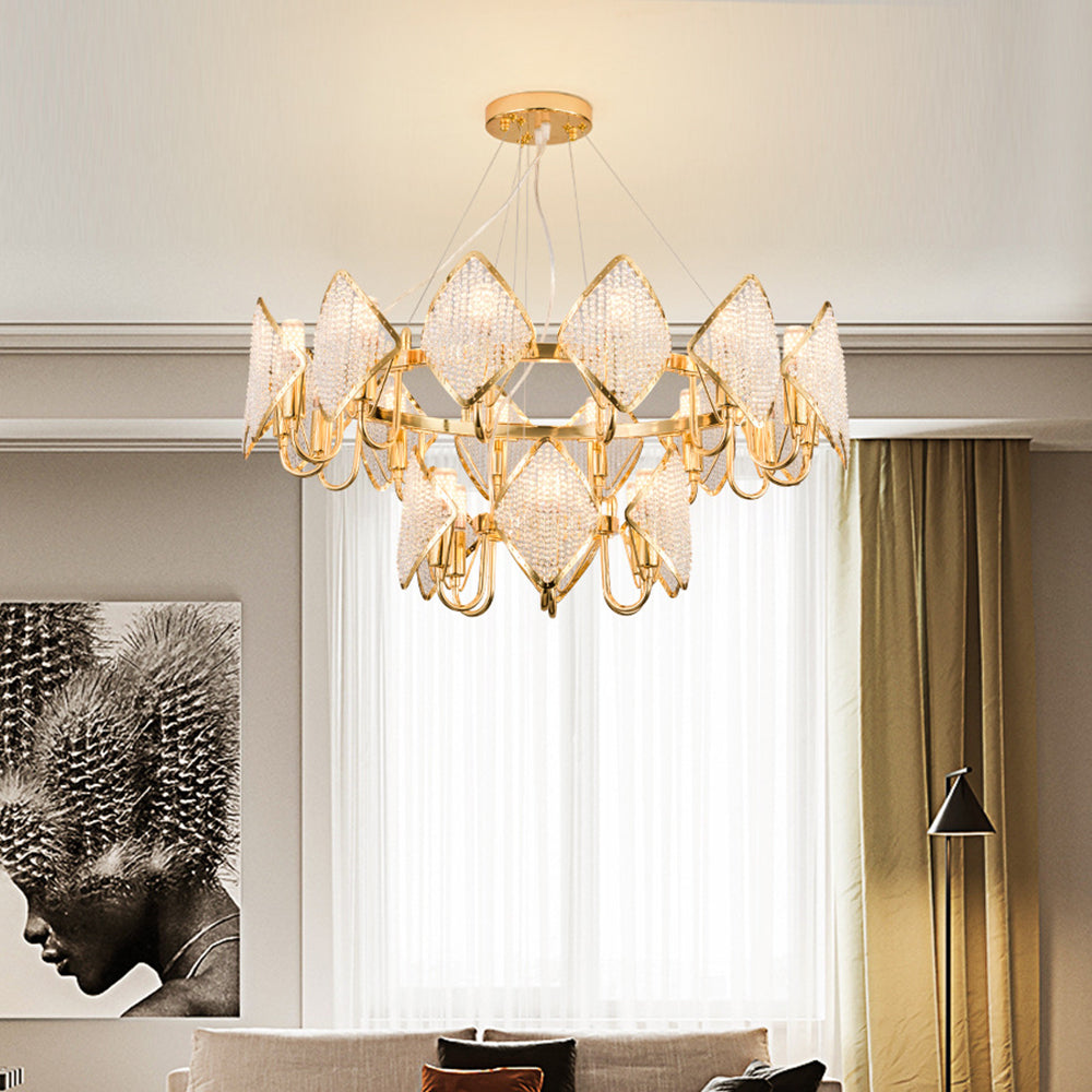 Postmodern 2-Tier K9 Crystal Chandelier with Iron Frame in Gold