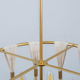 Modern Art Deco 6-flammiger Trommel-Kronleuchter, natürliches Seil, beige, handgewickelte Lampe