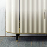 Modernes Sideboard mit 2 Türen aus beigefarbenem Kunstmarmor und MDF mit Metallgriffen