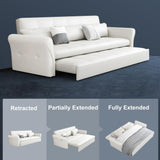 Sofá cama reclinable eléctrico de 109" convertible tapizado capitoné de cuero blanco aire