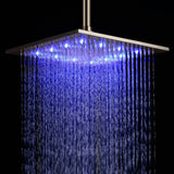 Cabezal de ducha de lluvia con montaje en techo cuadrado de acero inoxidable LED moderno de 12 pulgadas en níquel cepillado