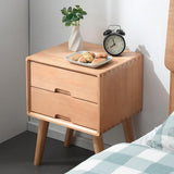 Nordic Wood Nightstand with 2 Drawers Small Bedside Table with Storage, Natrual