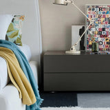 61 cm moderner, minimalistischer, schwarzer Schlafzimmer-Nachttisch mit 2 Schubladen
