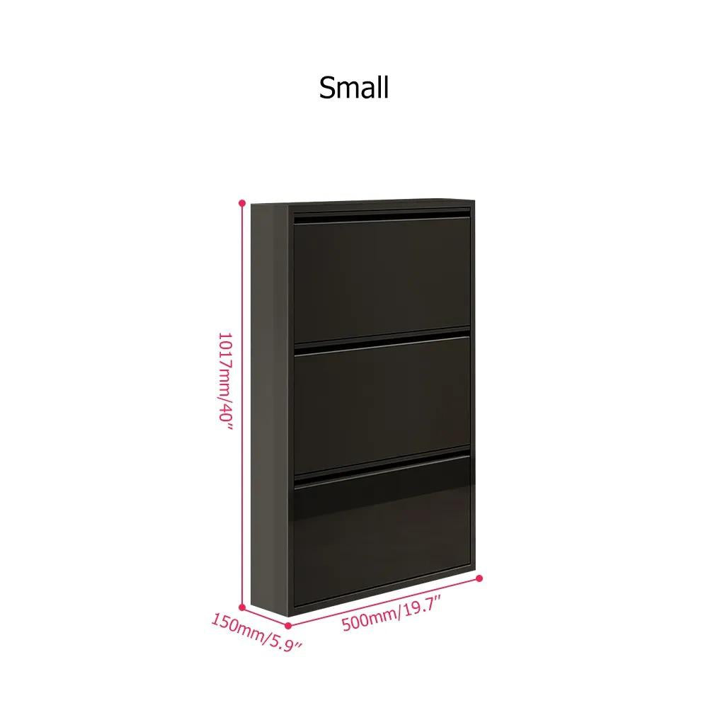 Modern Steel Slim Narrow Shoe Storage Cabinets Wall Mounted Black