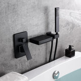 Contemporary Wall-Mount LED Waterfall Matte Black Bathtub Filler Faucet with Hand Shower