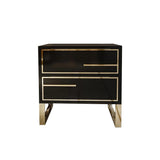 Modern White Nightstand Lacquered 2-Drawer with Golden Stainless Steel Legs