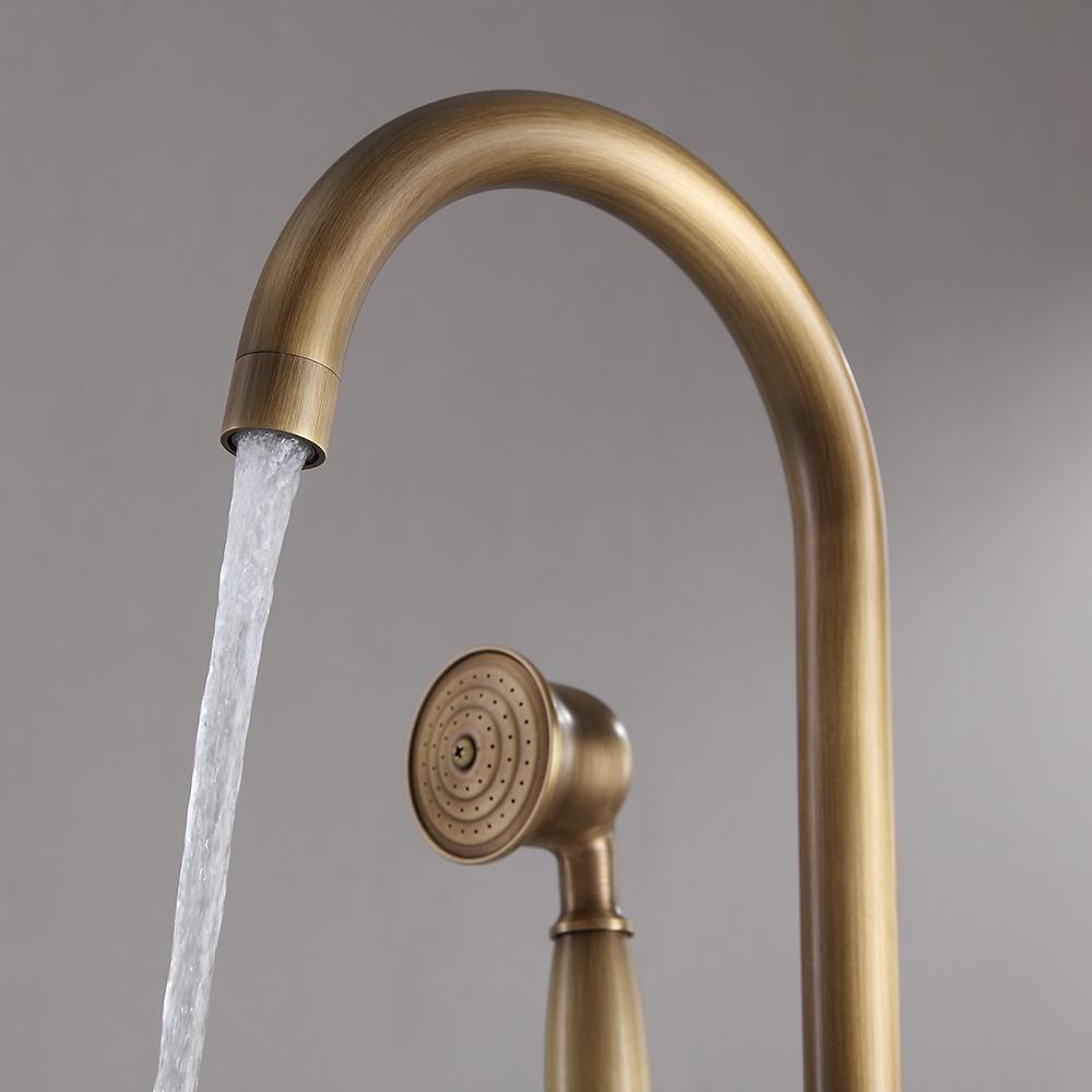 Classic Single Handle Swirling Spout Freestanding Tub Faucet with Handshower