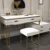 Modern White Makeup Vanity Expandable Dressing Table with Cabinet Mirror&Stool Included