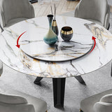 59" White & Black Stone Top Round Dining Table with Lazy Susan
